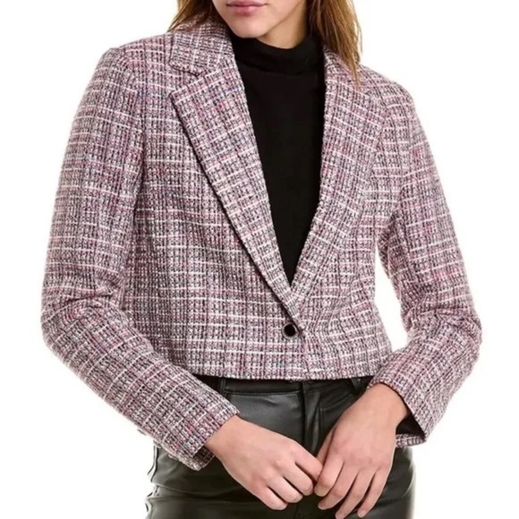 NWT Bagatelle Pink Tweed Cropped Blazer Jacket Sz M - Picture 1 of 11